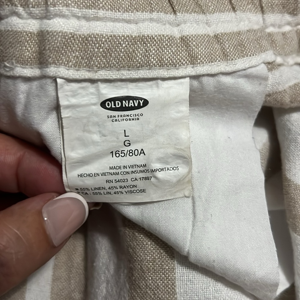 Old Navy Linen Blend High Waist Striped Shorts L Tan Cream Boho Coastal Beach - Picture 11 of 12